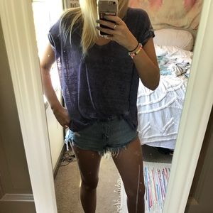 Free People Purple V-Neck T-Shirt